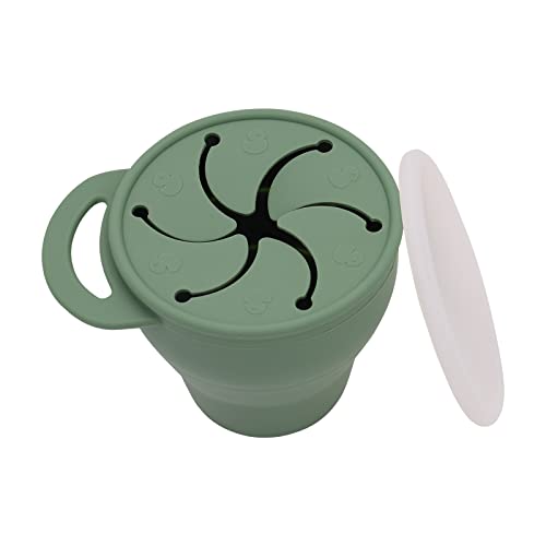 Snack Becher,mit Staubschutzkappe Snackbecher aus Silikon、Baby Snackbehälter (grün) Cover