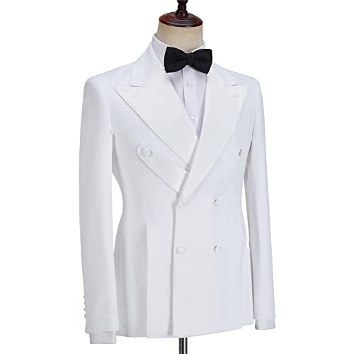 Youllyuu Smoking-Anzüge für Herren, weiß, zweireihig, Blazer, Jacke, Smokinghose, Sets für Hochzeiten, 2 Stück, A968, Large – Bild 6