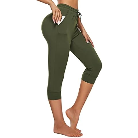 SCARBORO Women’s Pants High Waist with Pockets, Army Green, Medium Cover