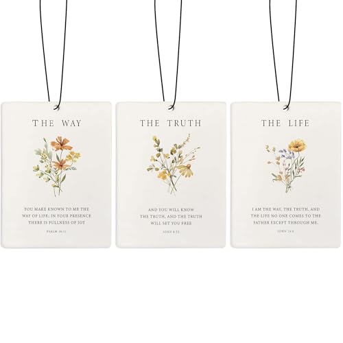 Image of Floral Christian Car Air Freshener, Bible Verses Air Freshener Hanging 3 Pcs for Cars Closet Drawer or Books, Religious Christian God Car Accessories Mirror Decor for Women