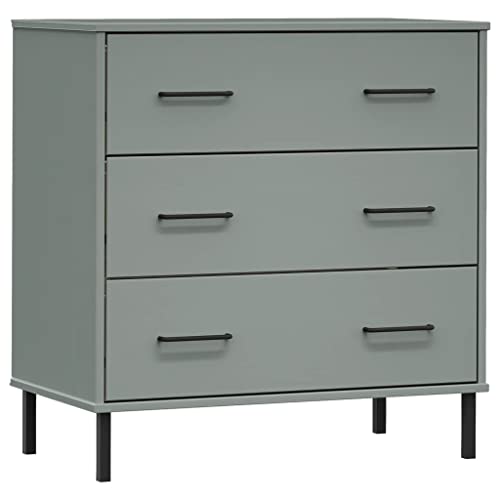 Teenpull Buffet en Bois Massif Gris avec 3 tiroirs 77x40x79,5 cm Oslo, Meuble de Rangement pour Chambre Salon Bureau, Commode Armoire chiffonnier semainier...
