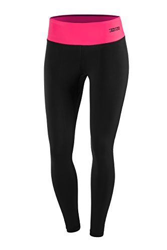 Leggings da donna termoattivi adatti per corsa, sport, fitness, pilates, ciclismo, sport outdoor, nero/rosa, XL