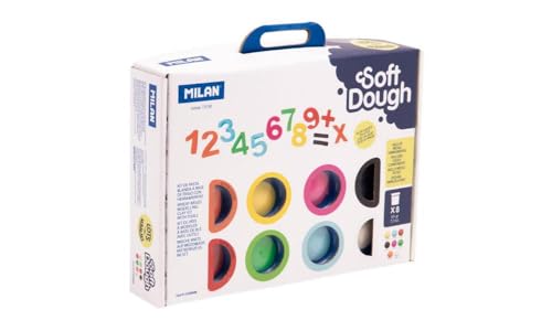 MILAN® Maletín 8 Botes 59 g Pasta Blanda Soft Dough con Herramientas 'Números'