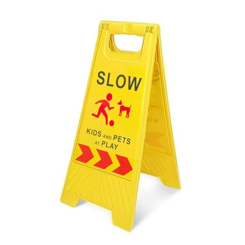 Slow Kids and Pets at Play Sign,16.9 Inch Height,Children and Pets at Play Yard Sign A-Shaped Frame Design Yellow (1 Pack)