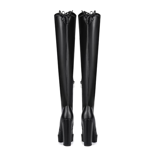 Women's Black Sexy Over The Knee Thigh High Chunky Heel Boots Round Toe Long Stretch Fashion Winter Boots4