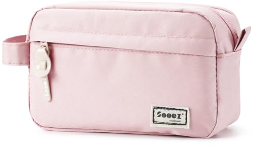 Sooez Original High Capacity Pencil Case Big Pencil Bag Pouch Box Organizer Pen Case Aesthetic Supply for Girls Adults Portable Journaling Supplies with Easy Grip Handle & Loop Pink
