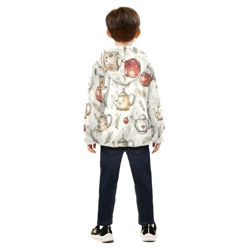 Cute Bells Teapots and Cups Girls Fleece Jacket Girls Fall Jacket Girls Zip Up Hoodie Girls Sherpa Jacket 2-10T4