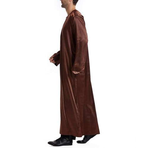 Throbe Islam for Men Long Sleeve 1/4 Zip Up Muslim Thobe Plus Size Casual Middle Eastern Kaftan Eid Prayer Robe4