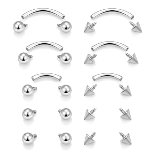 Internal Thread Eyebrow Piercing Jewelry Surgical Steel Curved Barbell Tiny Eyebrow Ring Vertical Labret Lip Jewelry Ear Rook Small Belly Button Ring for Women Men 16g 6mm/8mm/10mm/12mm