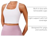 PINSPARK Racerback White Sports Bras for Women Wireless Padded Workout Tank Tops U Neck Longline Yoga Tops Built in Bra Light Support Small,White — image 4
