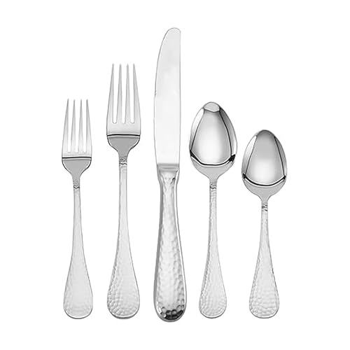 Wallace W4486510 Continental Hammered 65-Piece Stainless- Silver Steel Boxed Flatware Set, Service for 12