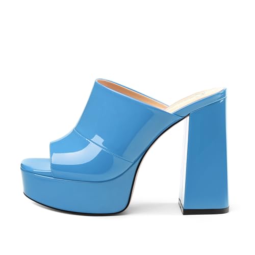 Image of Women Square Open Toe Platform Chunky Heel Slide Sandals | Slip On High Heel Dress Sandals, Elegant Formal Footwear For Wedding Club Evening Party Events