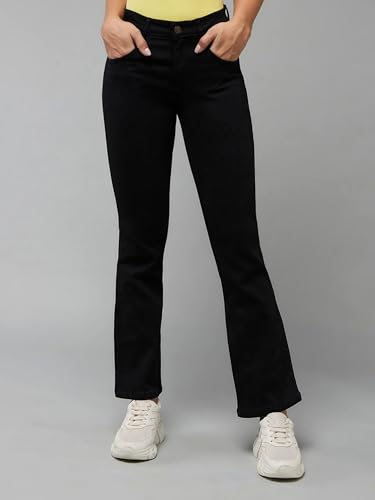 Image of Dolce Crudo Women's Black Wide-Leg High Rise Regular Stretchable Denim Jeans