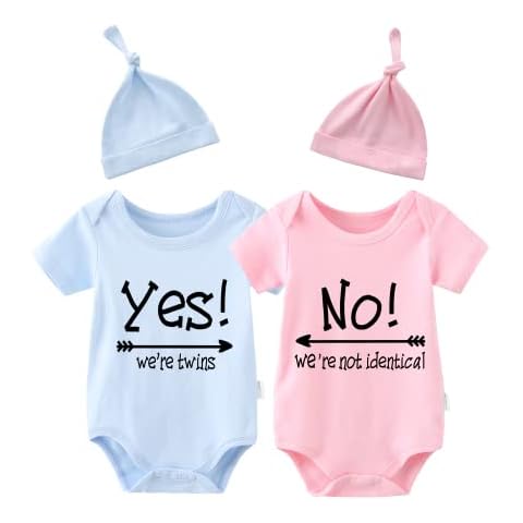 YSCULBUTOL Baby Twins Bodysuit Yes We are Twins No We are Not Identical Funny Baby Jumpsuit Shower Gift Outfit - black - 3-6 Months Cover