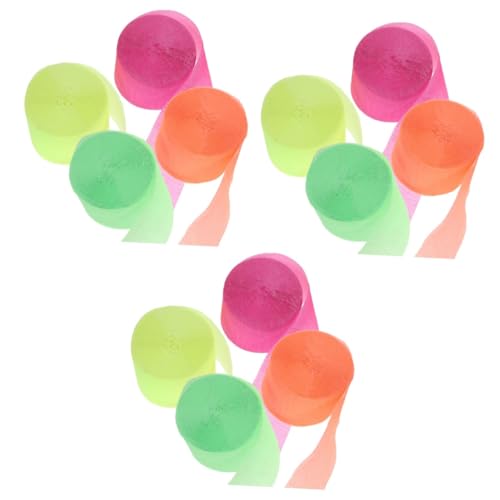 HAWILLOSCH 3sets Streamers Birthday Decor Crepe Paper Roll Neon Party Decorations Glow in The Dark Party Streamers 4rolls*3