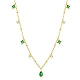 Exquisita gargantilla de cadena de clavícula de circón verde para mujer, joyería vintage entera-oro-1