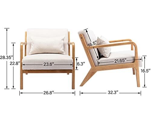 Kmax Living Room Chairs, Linen Fabric Reading Chair Mid Century Modern Sofa Chair With Wood Frame Pillow Upholstered Comfy Armchair, Beige #TOP1