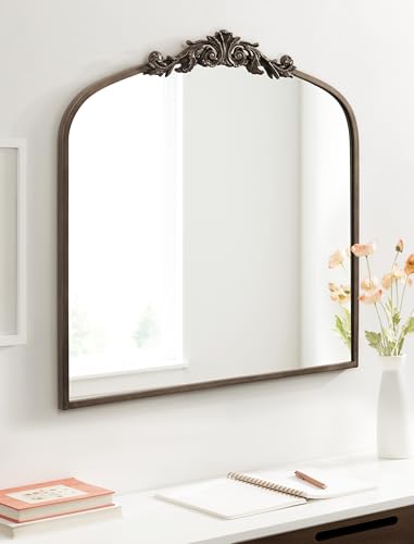 Image of Kate and Laurel Arendahl Ornate Traditional Square Arched Mirror; 28 x 30; Bronze; Decorative Baroque Style Vintage Arch Mirror with Wide Frame and Ornamental Crown
