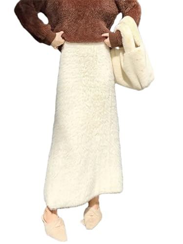 Pulcykp Women Knit A-Line Skirt Fall Winter Midi Skirts Slim Soft Warm High Strecth Thick Knit Skirt - Main Image