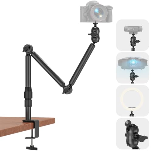 Overhead Camera Mount for Desk, 30.9' Foldable Camera Desk Mount Stand with 1/4' Screws, 360° Rotation 3-Sections Tabletop Holder with C-Clamp for DSLR, Digicam, Webcam, Mini Projector, Microphone