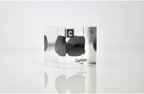 Carbon Element Display, Encased in Lucite Acrylic, 2x2x2 Inches, Authentic Sample, Handmade in The USA by Engineered Labs, for Educational and Display Purposes