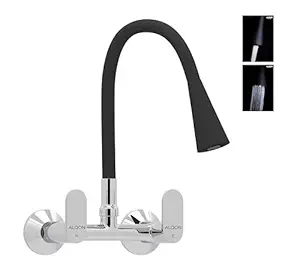 Alqon OP1229.1 Brass Flexible Kitchen Sink Mixer Faucet with Swivel Spout, Multi-Function Spray Head with Hot and Cold Output, Chrome & Matt Black Finish.