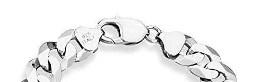 Miabella 925 Sterling Silver Italian 12Mm Solid Diamond-Cut Cuban Link Curb Chain Bracelet, Jewelry For Men Made In Italy (Sterling Silver, Length 9 Inches) #TOP1