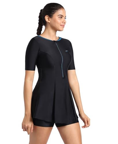 Image of Speedo Women's Swimdress with Boyleg | Swimming Costume Swimsuit | Chlorine Resistance | UPF 40+ Sun Protection | Removable Bra Pads