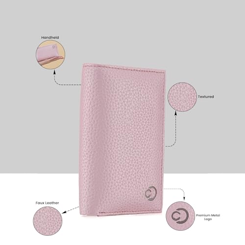 Image of Caprese Monique Small Textured Bifold Wallet for Women | Compact Handheld Purse with 6 Card Holder Slots | Slim Designer Wallet with Secure Snap Button & Zippered Coin Pocket (Soft Pink)