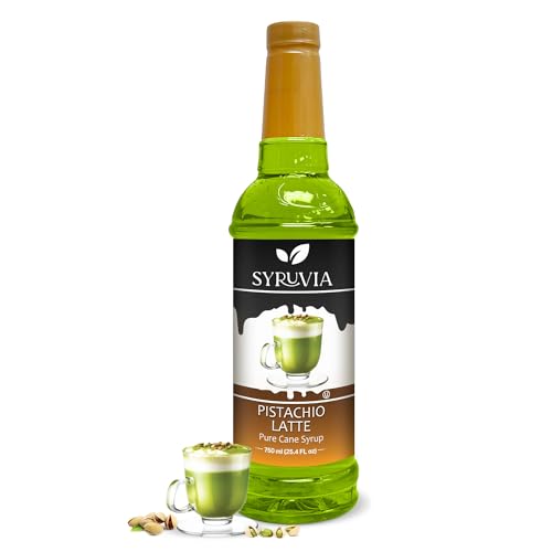 Syruvia Pistachio Latte Syrup (25.4 fl oz) – Nutty Bliss for Your Latte Moments – Kosher, Gluten-Free, Perfect for Creating Irresistibly Rich Pistachio Latte Beverages