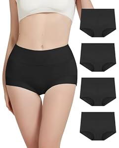 Bobelle Wear Unterhosen Damen Hohe Taille Boxershorts Baumwolle Atmungsaktiv Panties Slips Hipster Unterwäsche Frauen 4er Pack (Schwarz, L)