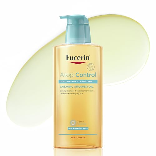 Eucerin Atopi Control Olio Detergente Lenitivo 400 ml, Olio detergente corpo per uso quotidiano, Docciaolio con 60% di oli naturali per pelle secca, irritata e con dermatite atopica