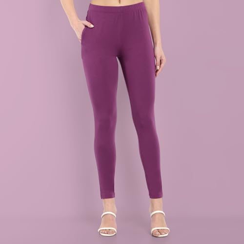 Image of ONE SKY Women Full Length Leggings | Cotton Modal Spandex Blend | High Waist Stretchable & Bio-Washed Fabric | Colour-Lock Technology | Comfortable Leggings for Women
