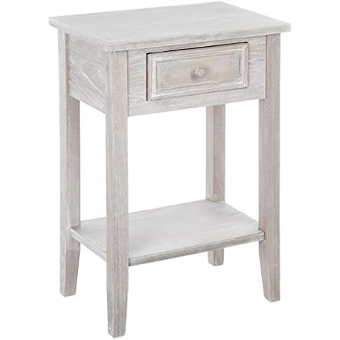 Mesita de noche de madera natural con cajón y tableta Cover