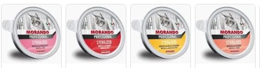 Morando Professional STERILIZED GATTO MOUSSE CON PROSCIUTTO, MANZO, SALMONE, POLLO E TACCHINO GUSTI MISTI SCATOLETTA DA 85 GRAMMI PER 12 PEZZI