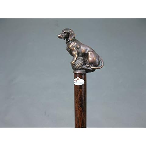 Holz Gehstock mit massiv Bronze Griff Hund Spazierstock 95 cm Wanderstock Walking Stick Dackel Cover