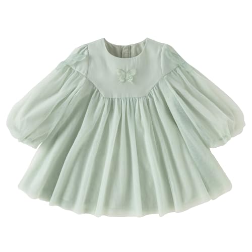 DAVE&BELLA Toddler Girls Tulle Dress Tiered Ruffle Long Sleeve Floral Tutu Dresses Baby Girls Birthday Party Princess Dresses