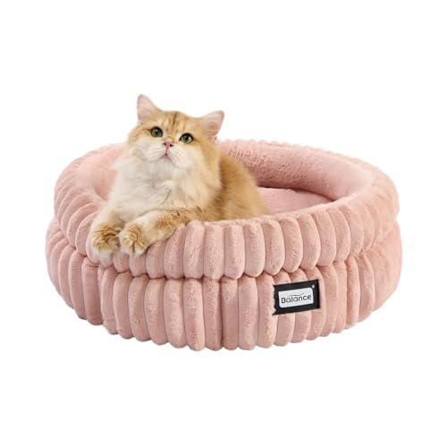 Image of BALANCE Cat Bed Kitten Bed, Washable Round Cat Beds for Indoor Cats,Super Soft Plush Faux Fur Pet Bed for Puppy and Kitten with Anti-Slip Bottom