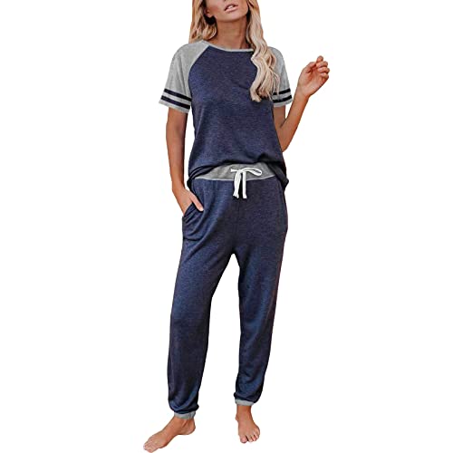 Pijama Mujer Verano Corto - Conjunto De Pijamas Para Mujer Ropa De Dormir De Manga Corta Con Bloques De Colores Tops Con Pantalones Largos Conjunto De Pijamas Ropa De Dormir Pijamas Mujer Camisa