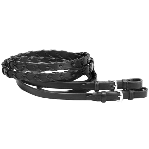 Tory Large Horse Laced Reins with Buckle End 60 inch (Black)