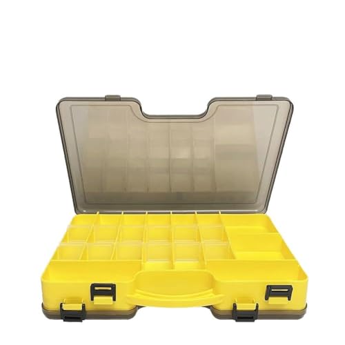 Caja de aparejos de pesca portátil de doble cara con 2 compartimentos, 289 x 200 x 56 mm, organizador de cebo de plástico para señuelos, ganchos y accesorios - amarillo/rojo (rojo)