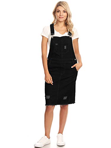 Anna-Kaci Junior Womens Distressed Denim Adjustable Strap Overall Dress, Black, Small : Clothing, Shoes & Jewelry
