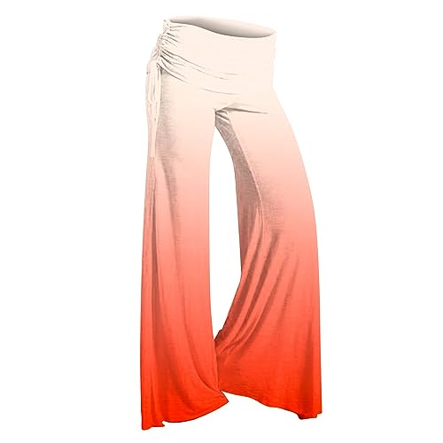 Ladies Fashion Gradient Print Palazzo Pants Loose Lace Casual Wide Leg Trousers Stretch Pants for Women (Orange, M)2