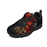 Pointodoor Halloween Shoes for Boys Cool Dragon Skull Candle Sneakers Size 10.5 Little Kid Single Buckle Strap Athletic Running Shoes Breathable Lightweight