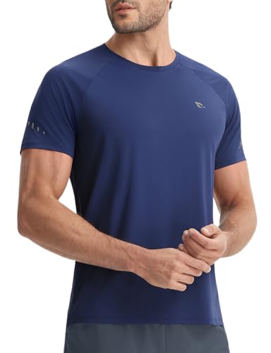baleaf Ice Cooling Running Shirts for Men Short Sleeve Athletic Workout T-Shirts UPF 50+ Sun Protection Quick Dry Moisture Wicking Tee Navy Blue L