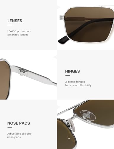 Image of SOJOS Retro Polarized Square Sunglasses for Women Men Vintage Large Double Bridge UV Protection Metal Sun Glasses SJ1246