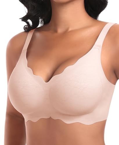 Image of Ganado Wireless Bras for Women No Underwire Scalloped Seamless Bras with Support and Lift Padded T Shirt Bra Comfort Bralette