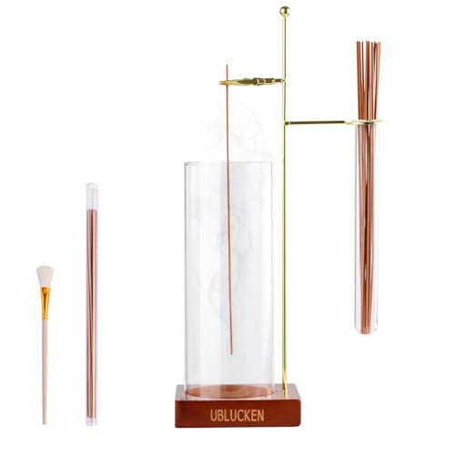 UBLUCKEN Incense Holder for Sticks, Anti-Ash Flying Incense Burner with Brush & 20 Incense Stick, Detachable Glass Ash Catcher & Storage Tube, Upside Down Incense Holders for Yoga Spa Home Decor