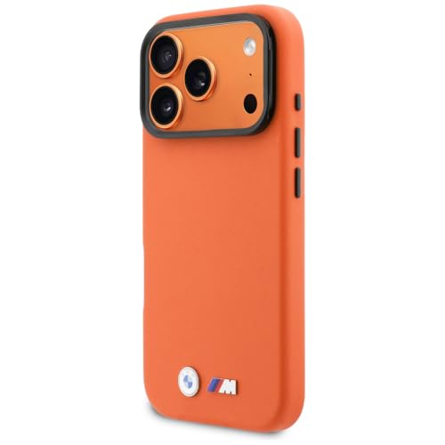 Image of CG MOBILE BMW [Official Licensed], Protective Case Designed for iPhone 17 Pro Max |Magnetic Compatible|M Collection|Full Wrapped Pu Leather Case Metal Camera Ring & Buttons with Metal Logos- Orange