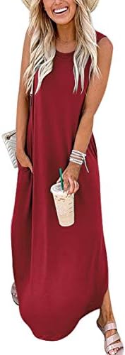 ANRABESS Women Summer Sleeve Round Neck Side Slit Long Maxi Beach Dresses Sundress with Pockets A19jiuhong-XL